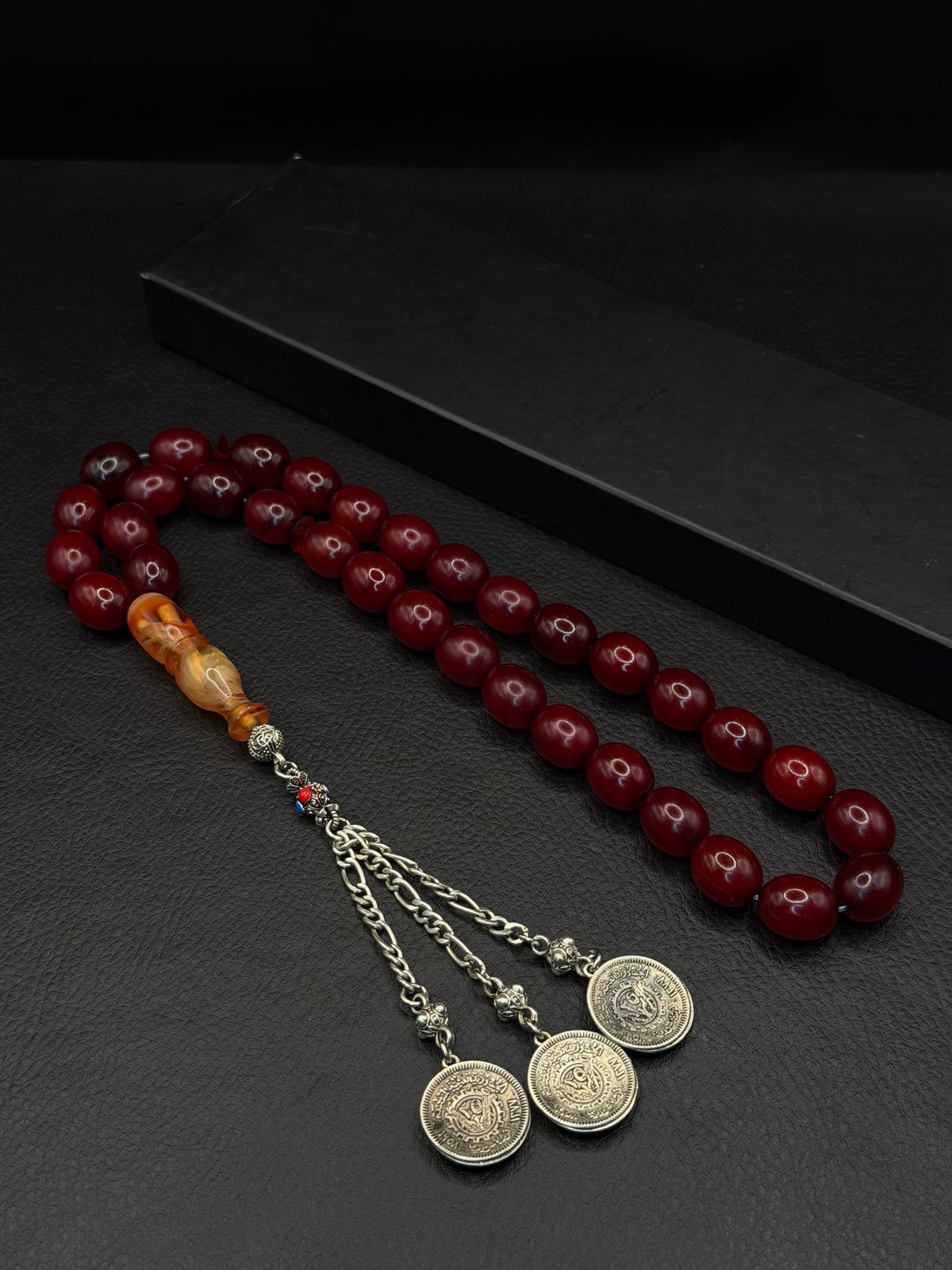 Ottoman Style Compressed Amber Tesbih – Oval Cut – Alloy Tassel