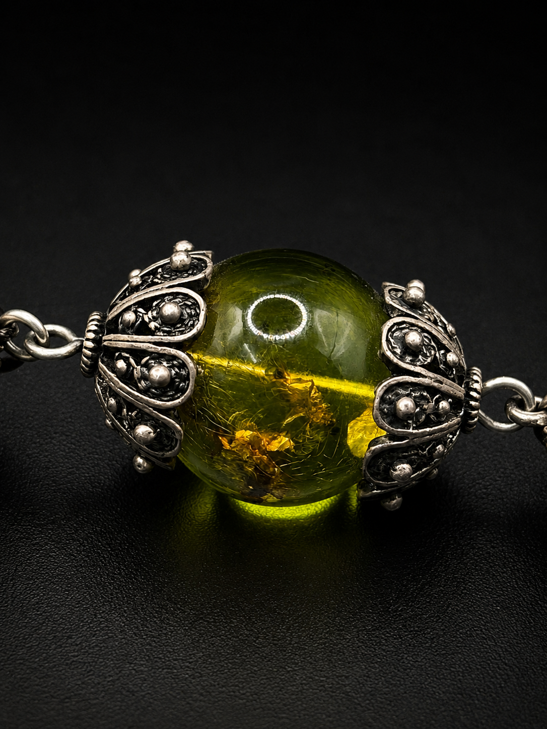 Antique Natural Baltic Amber Key Ring – Full 925 Sterling Silver – 37.5g