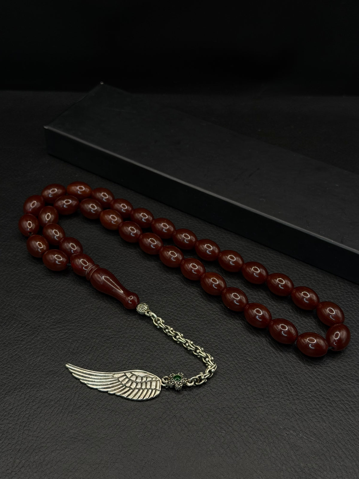 Ottoman Style Compressed Amber Tesbih – Oval Cut – Alloy Tassel