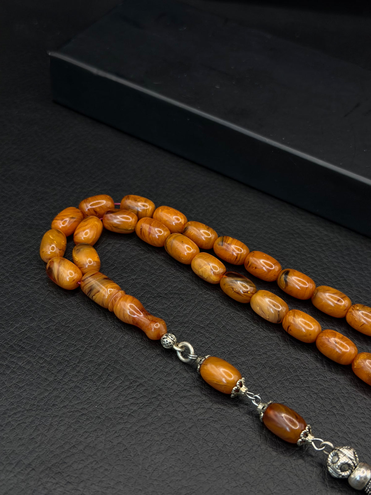 Ottoman Style Compressed Amber Tesbih – Capsule Cut – 925 Sterling Silver Tassel