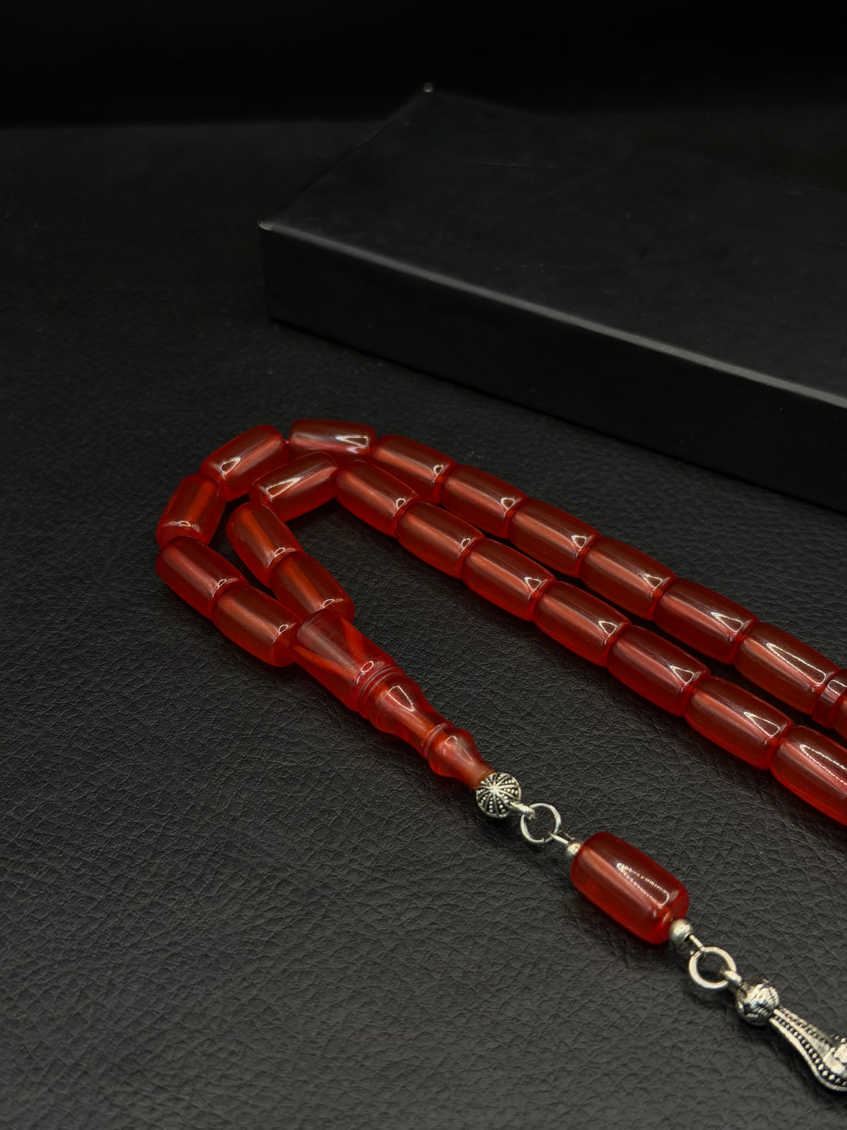 Fire Amber Tesbih – Capsule Cut – Alloy Tassel – Medium Size