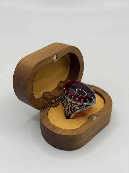 Red Fire Amber Sterling Silver Ring
