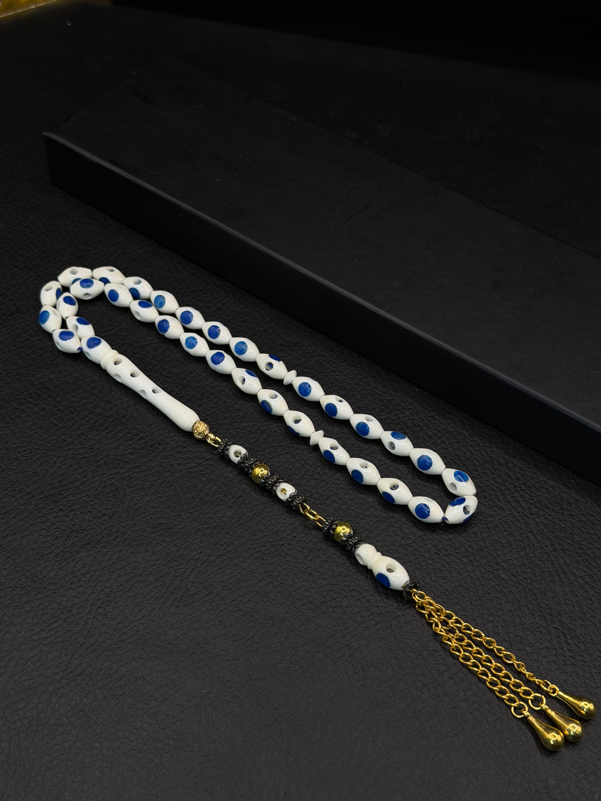 Camel Bone Tesbih – Dark Blue Inserted Alloy Tassel | Hollow Design