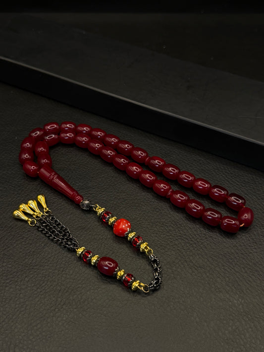 Red Katalin Tesbih – Capsule Cut – Custom Alloy Tassel