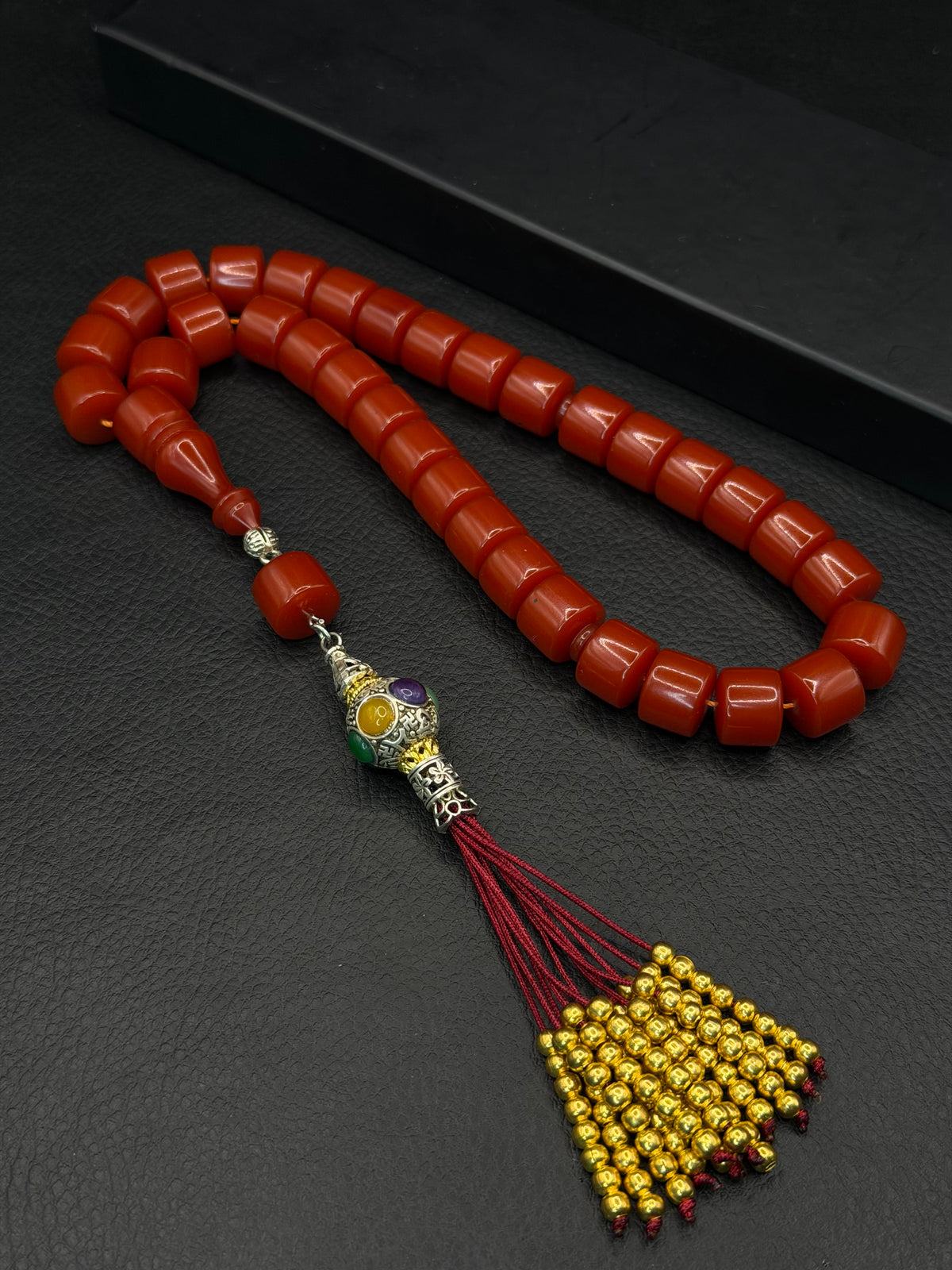Orange Compressed Amber – Custom Alloy Tassel – Barrel Cut