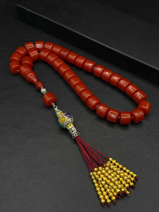 Orange Compressed Amber – Custom Alloy Tassel – Barrel Cut