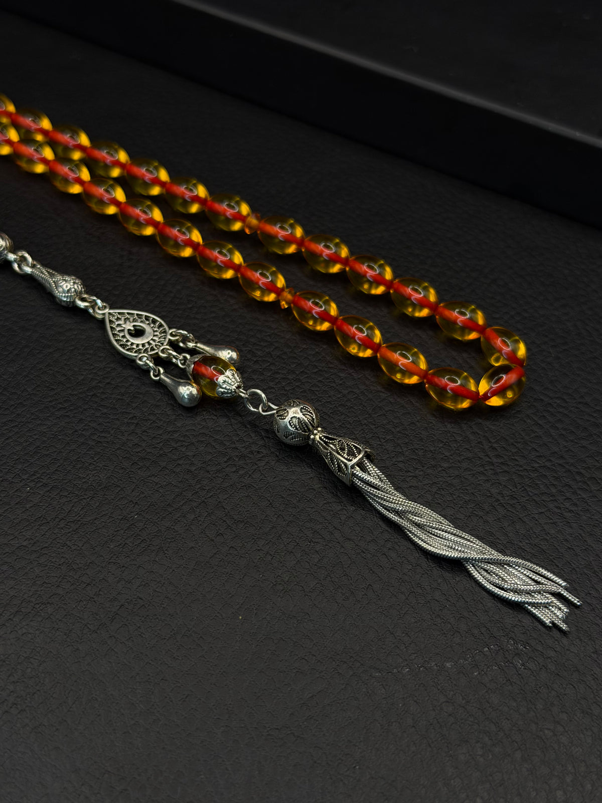 Yellow Fire Amber Tesbih – Alloy Tassel