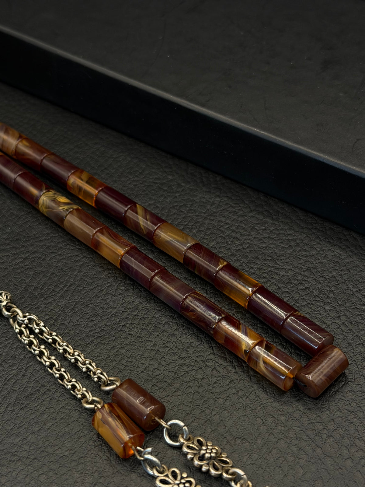 Fire Amber Tesbih – Faceted Capsule Cut – 925K Silver Tassel
