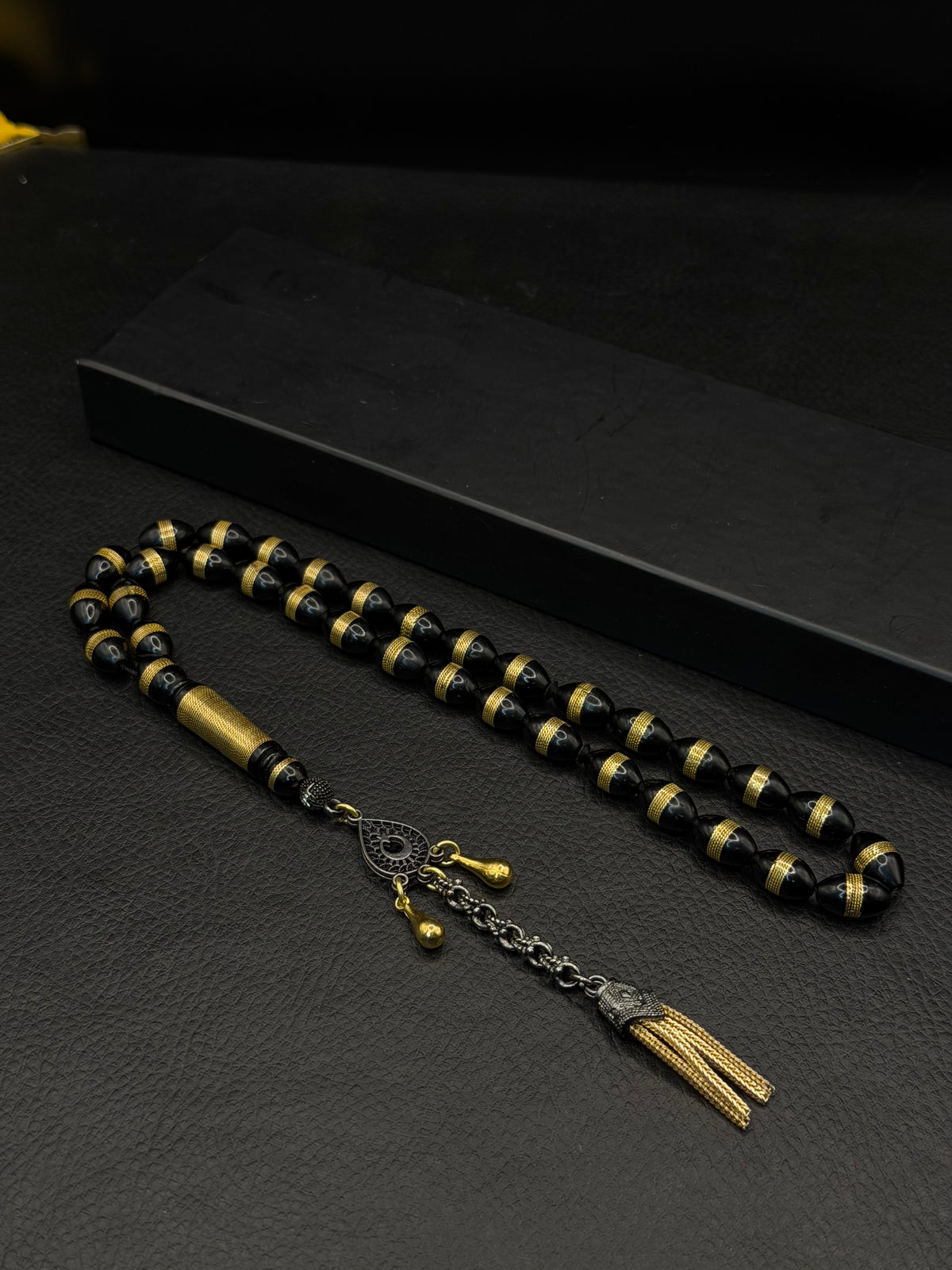 Black Kuka Tesbih – Brass Inserted Alloy Tassel | Oval Cut