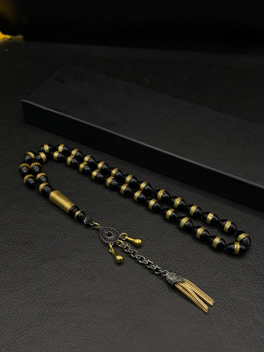 Black Kuka Tesbih – Brass Inserted Alloy Tassel | Oval Cut