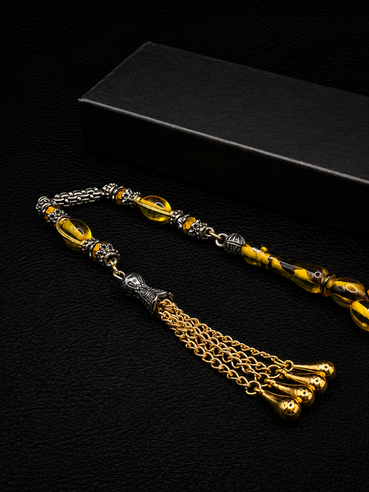 Fire Amber Tesbih – Alloy Tassel – Oval Cut