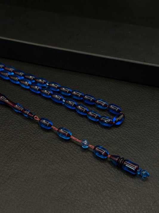 Blue Fire Amber Tesbih – Capsule Cut – System Tassel