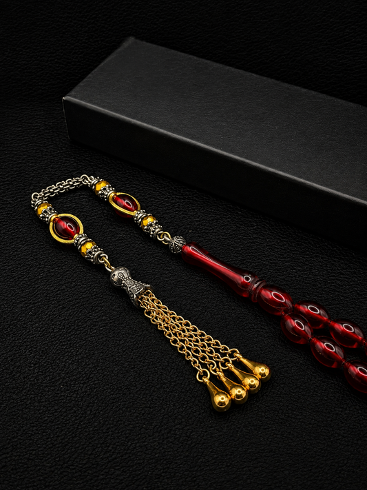 Fire Amber Tesbih – Alloy Tassel – Oval Cut