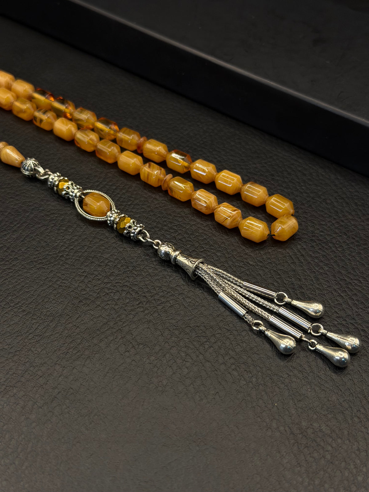 Yellow Katalin Tesbih – Alloy Tassel – Edged Capsule Cut