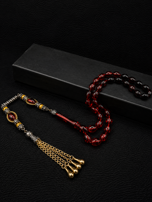 Fire Amber Tesbih – Alloy Tassel – Oval Cut