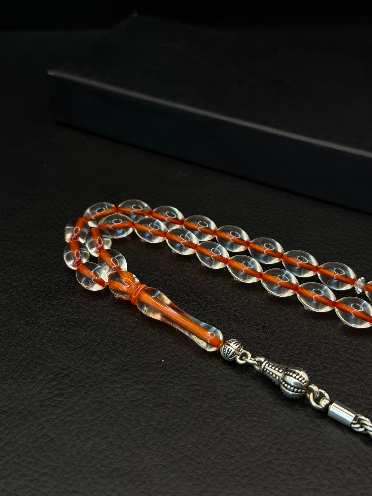 Clear Fire Amber Tesbih – Alloy Tassel