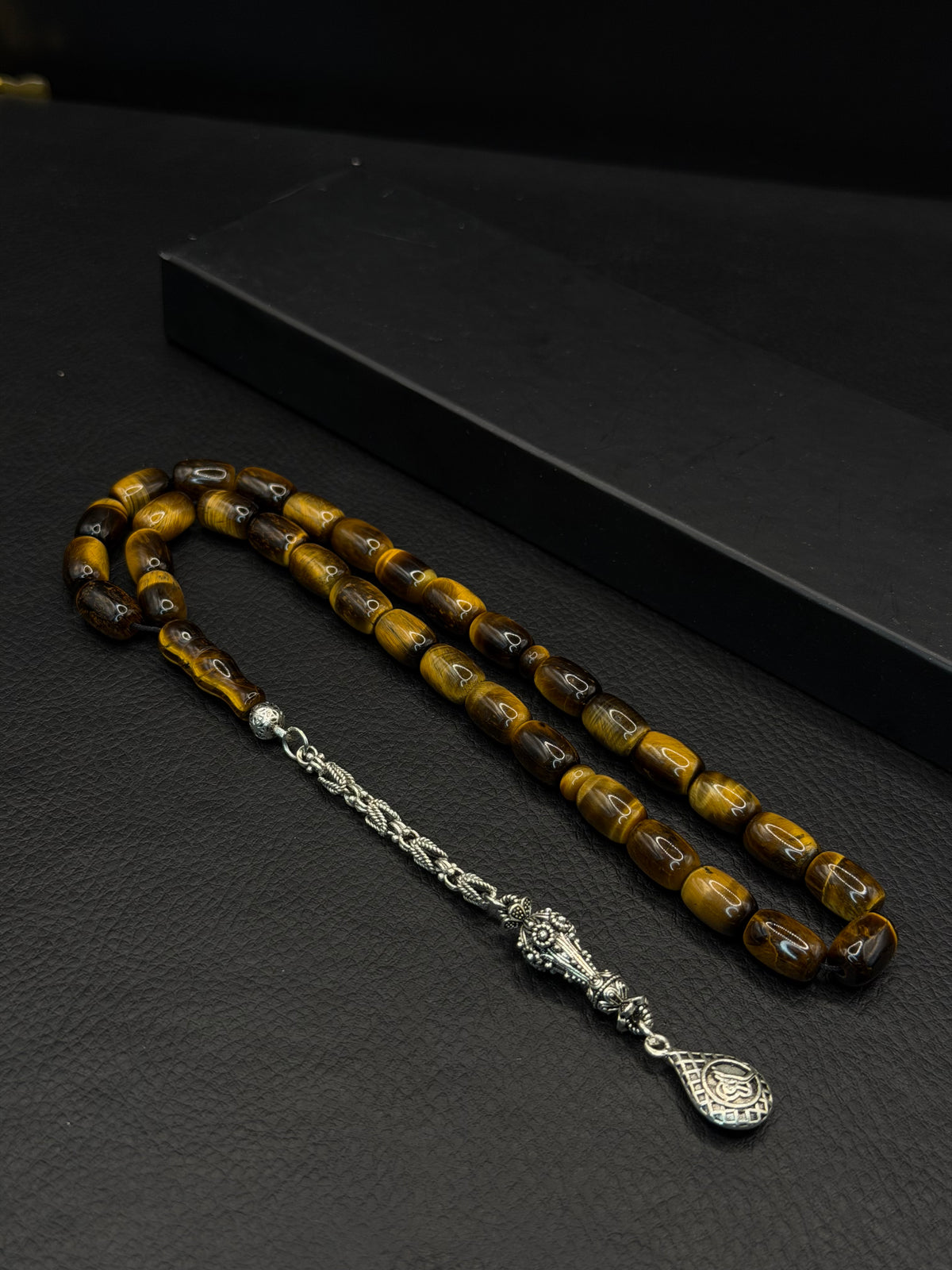 Tiger Eye Natural Stone Capsule Cut Tesbih – Alloy Tassel