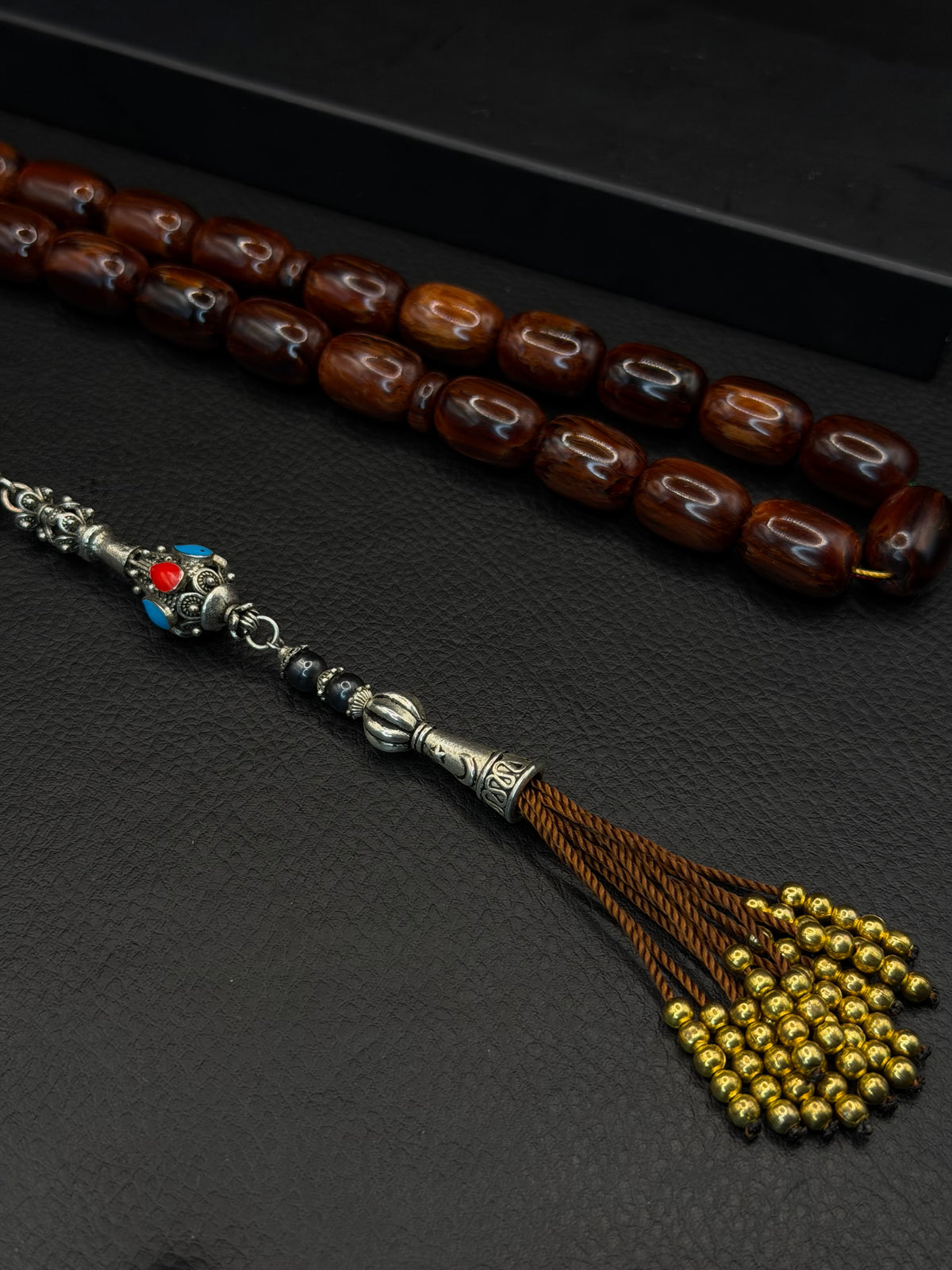 Brown Compressed Amber Tesbih – Capsule Cut – Alloy Tassel – Extra Large