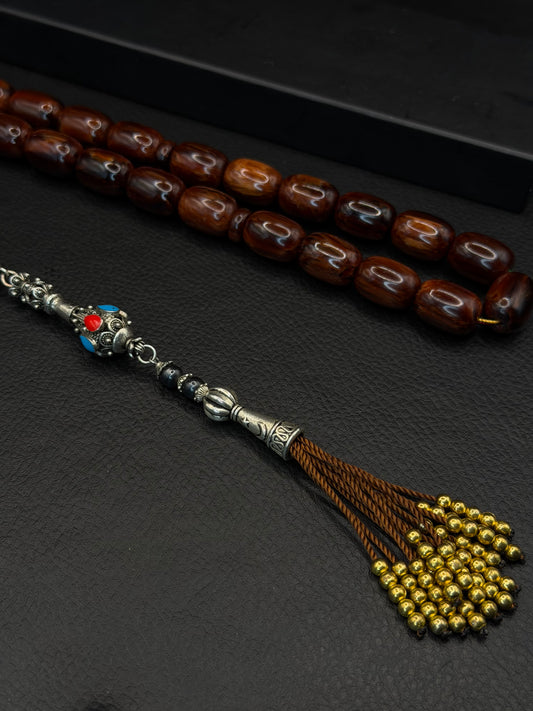 Brown Compressed Amber Tesbih – Capsule Cut – Alloy Tassel – Extra Large