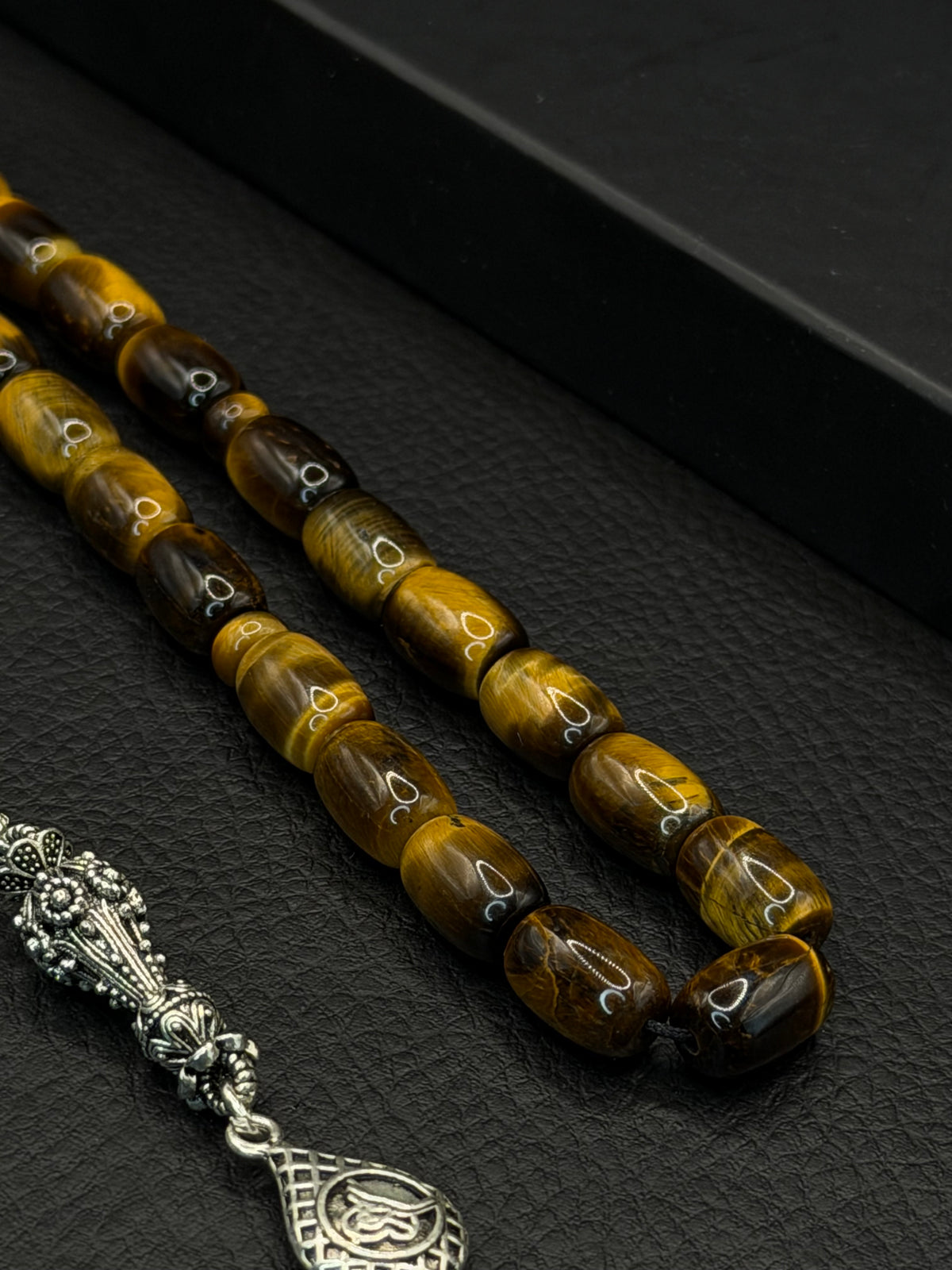 Tiger Eye Natural Stone Capsule Cut Tesbih – Alloy Tassel