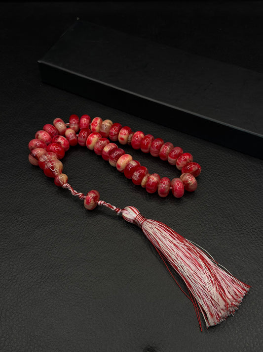 Pink Compressed Amber Tesbih – Barrel Cut – Wrist Size
