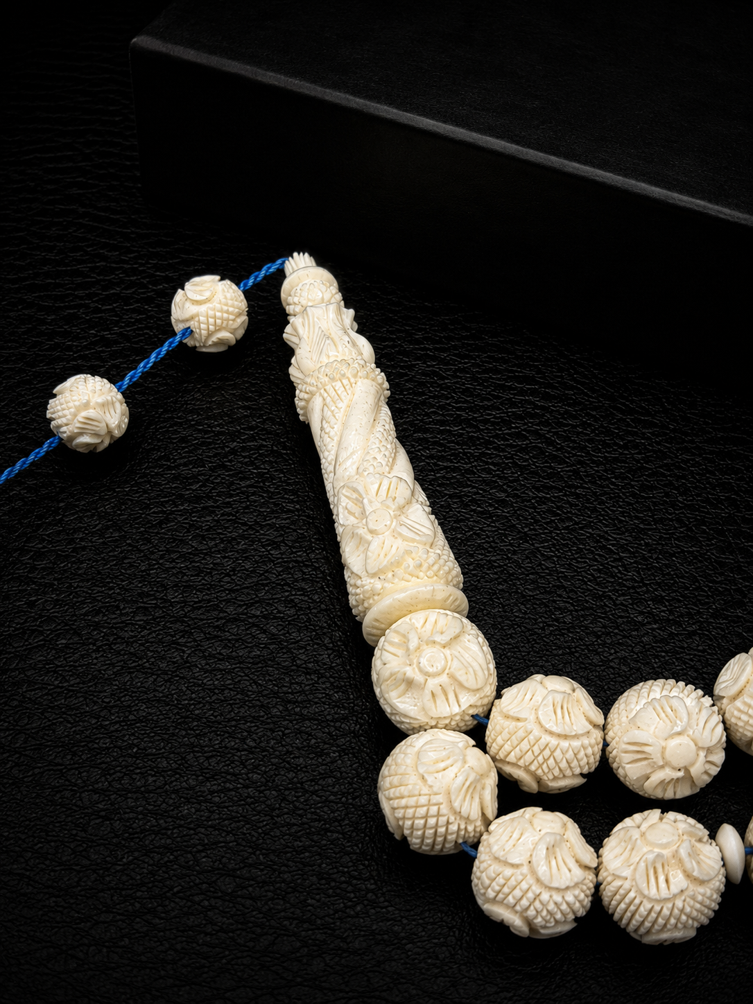Ivory Full Nakkaş Tesbih & 925 Sterling Silver Ring Set