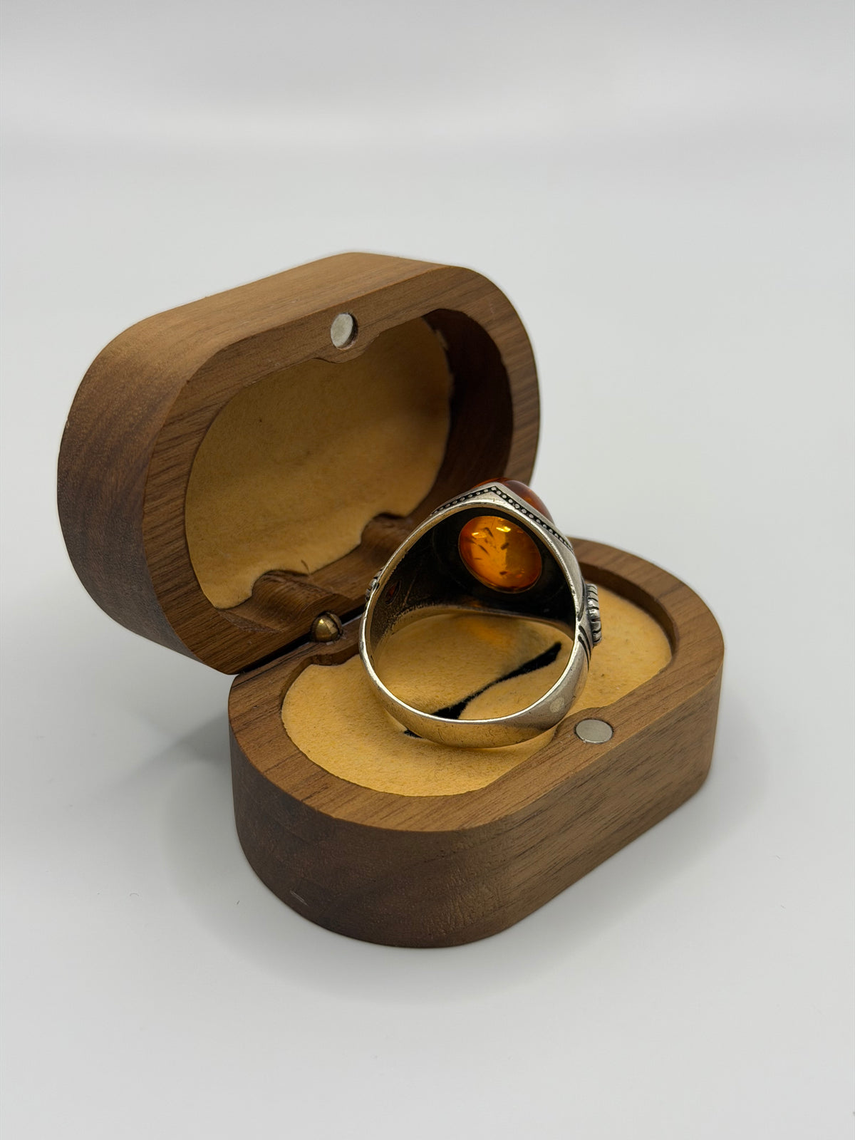 Orange Fire Amber Sterling Silver Ring