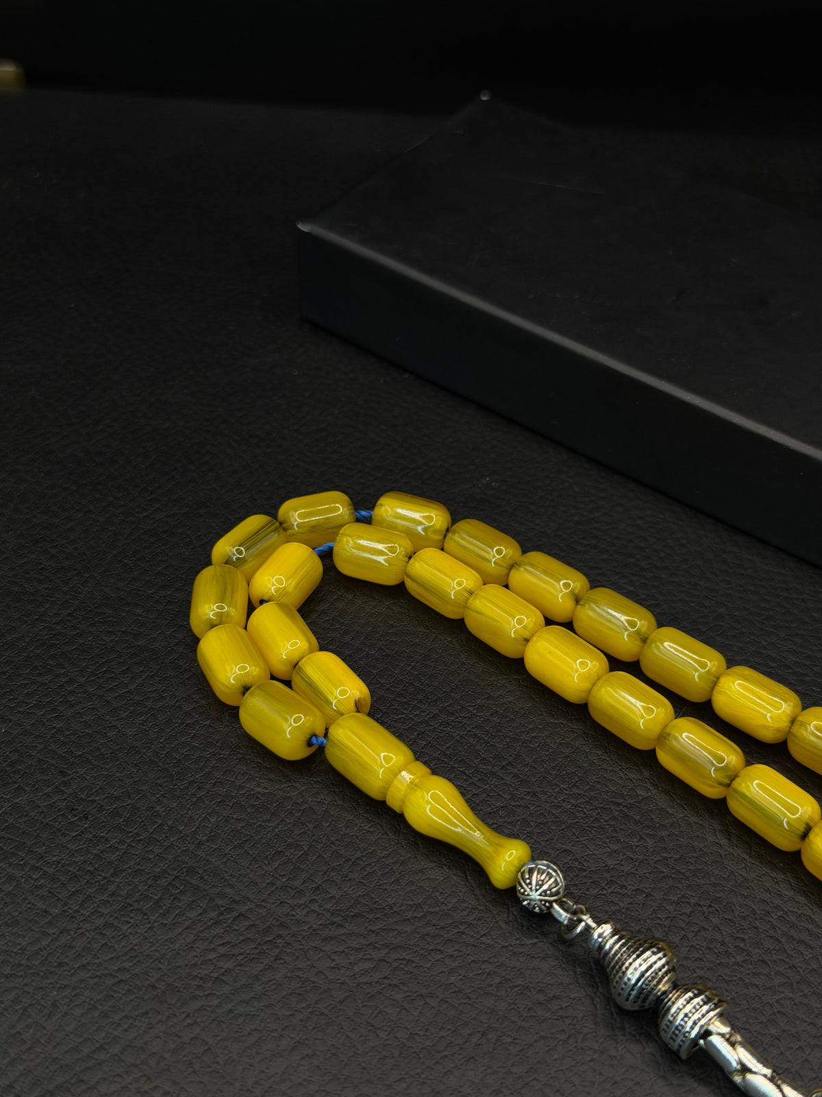 Ottoman Style Shaved Yellow Compressed Amber Tesbih – Capsule Cut – Alloy Tassel