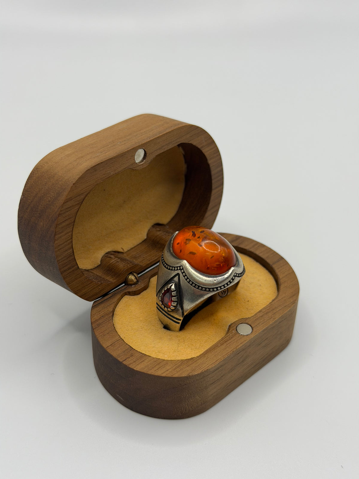 Orange Fire Amber Sterling Silver Ring