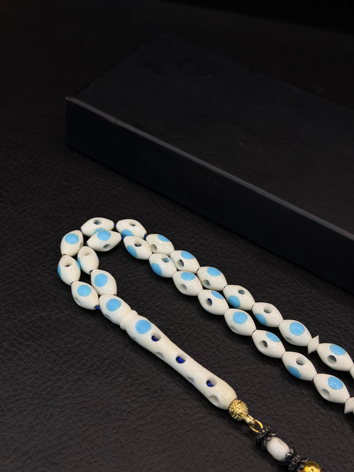 Camel Bone Tesbih – Light Blue Inserted Alloy Tassel | Hollow Design