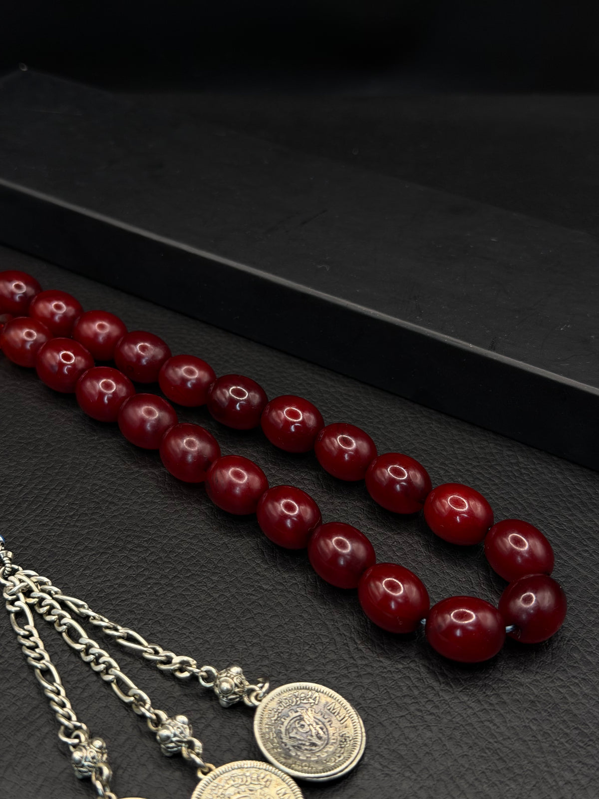 Ottoman Style Compressed Amber Tesbih – Oval Cut – Alloy Tassel