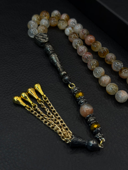 Crystal Style Natural Stone Round Cut Tesbih – Alloy Tassel