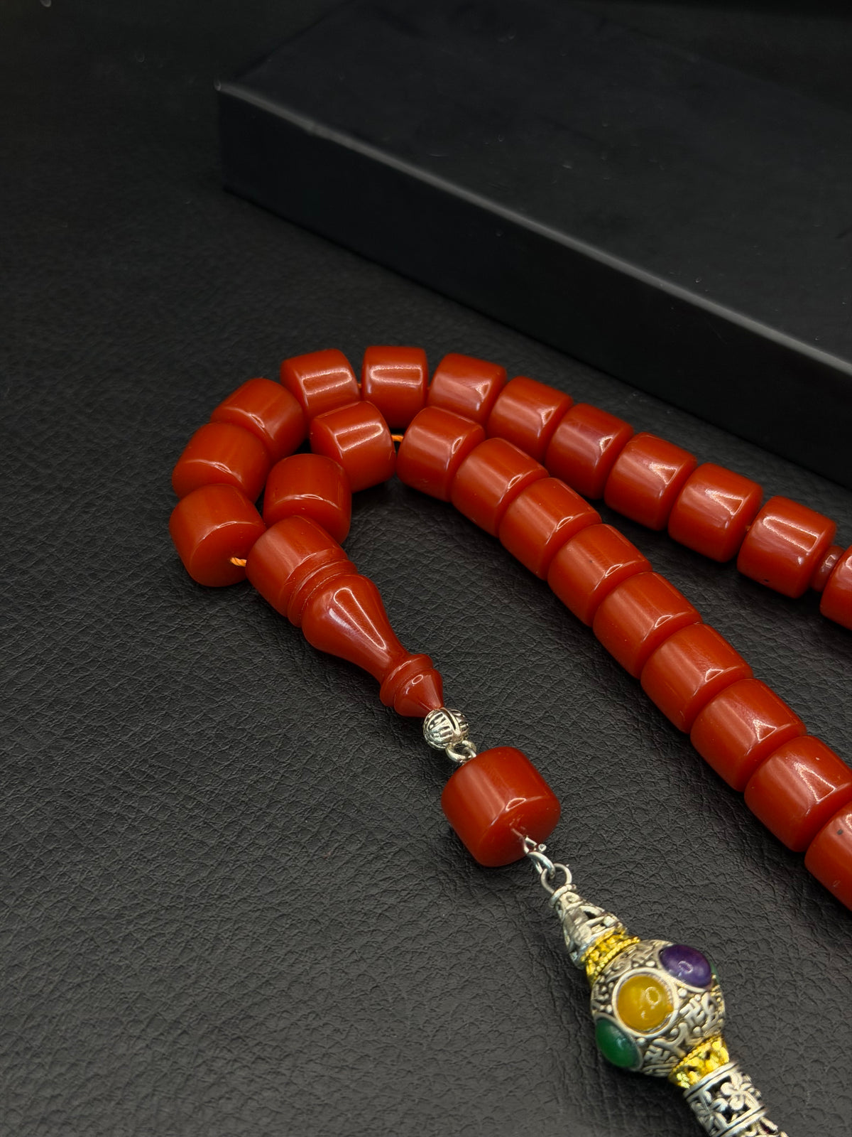Orange Compressed Amber – Custom Alloy Tassel – Barrel Cut