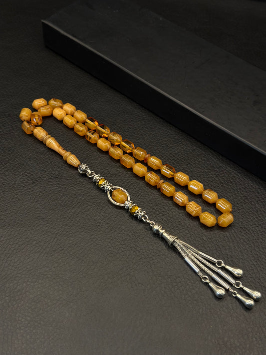 Yellow Katalin Tesbih – Alloy Tassel – Edged Capsule Cut