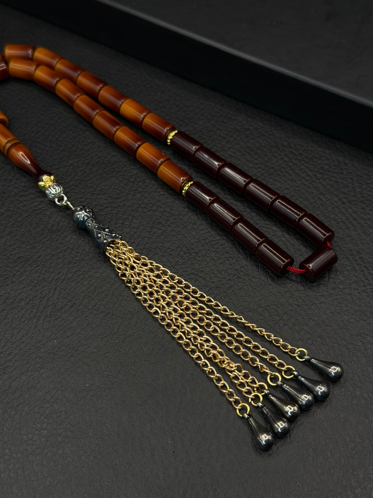 Nael Kaplan Ottoman Style Compressed Amber – Alloy Tassel – Barrel Cut