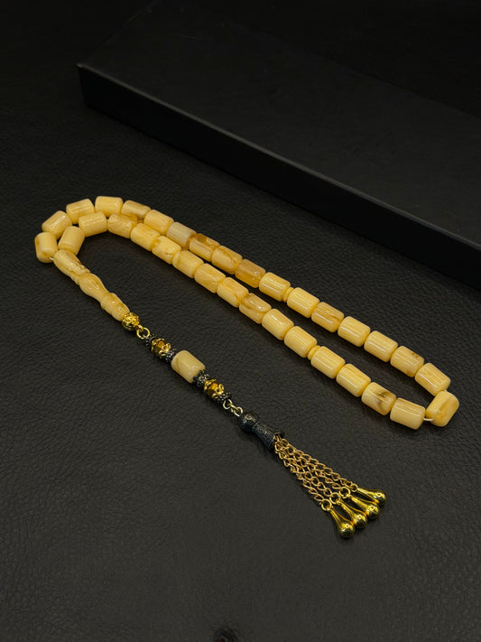 Yellow Katalin Edged Capsule Cut Tesbih – Alloy Tassel