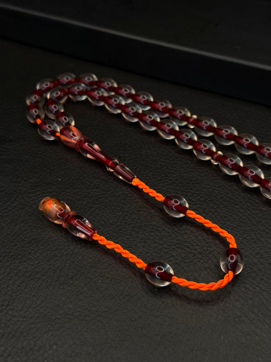 Clear Fire Amber Tesbih – Oval Cut – System Tassel