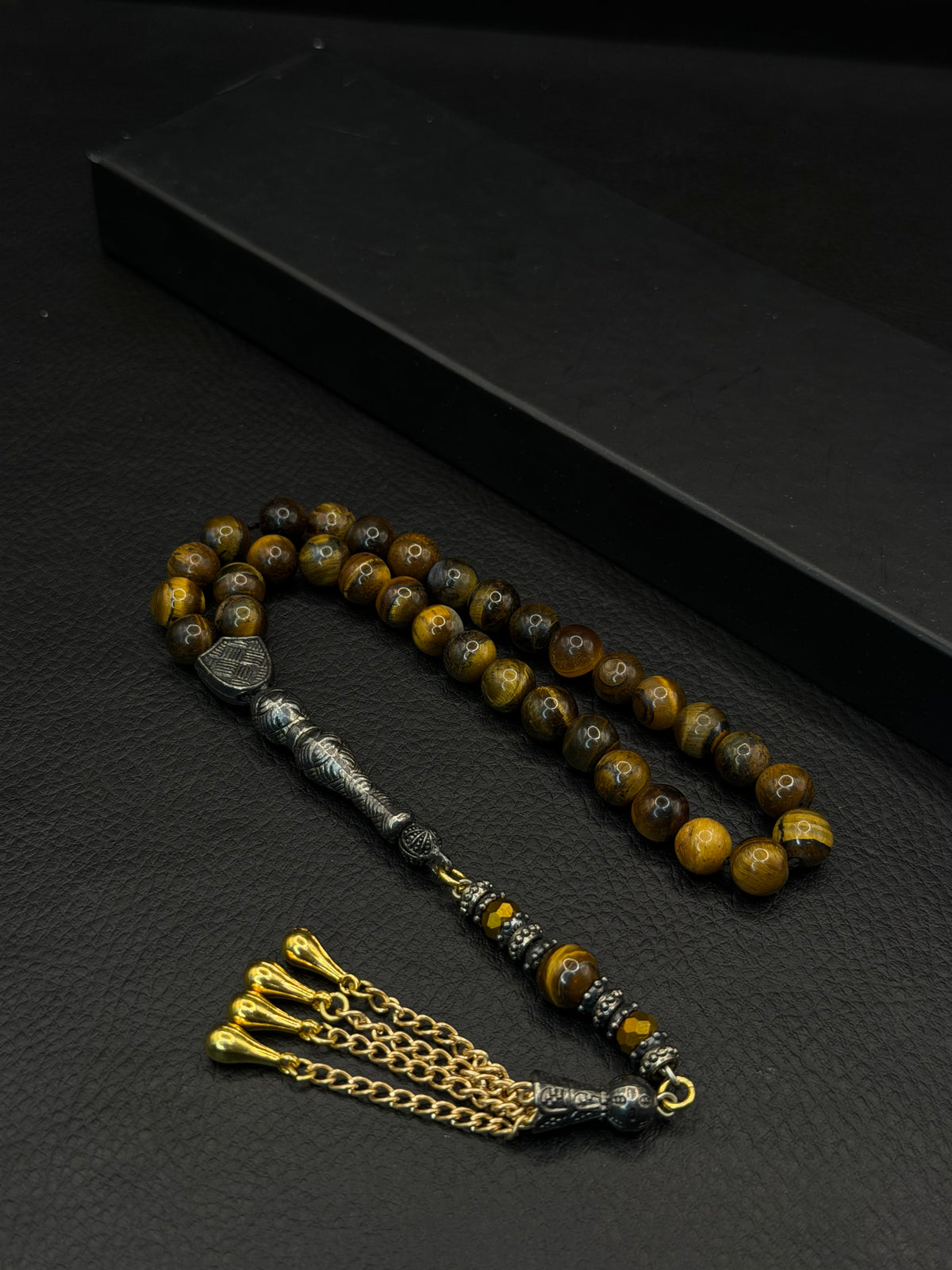 Tiger Eye Natural Stone Round Cut Tesbih – Alloy Tassel