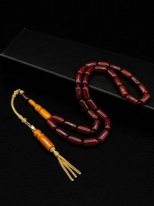 Ottoman Style Compressed Amber Tesbih – 925K Silver Tassel Dipped in Gold