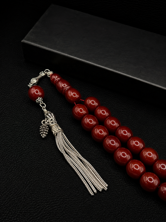Ottoman Style Compressed Amber Tesbih – Custom Alloy Tassel
