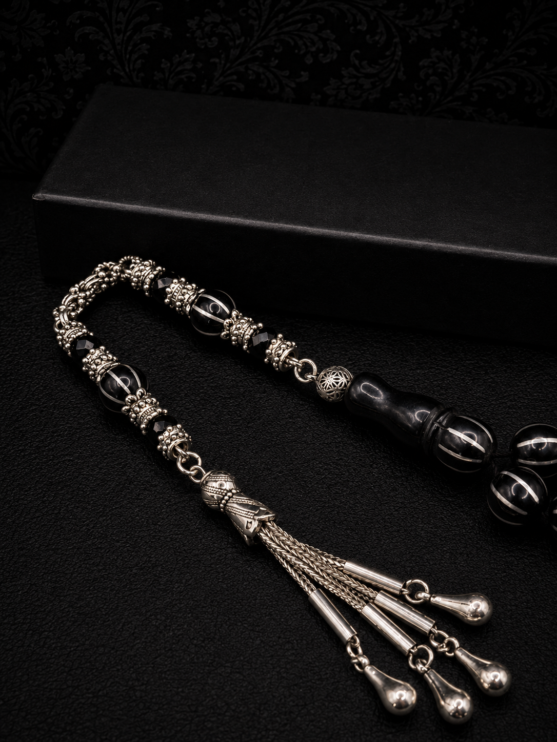 Russian Black Stone Tesbih – Alloy Inserts & Custom Tassel
