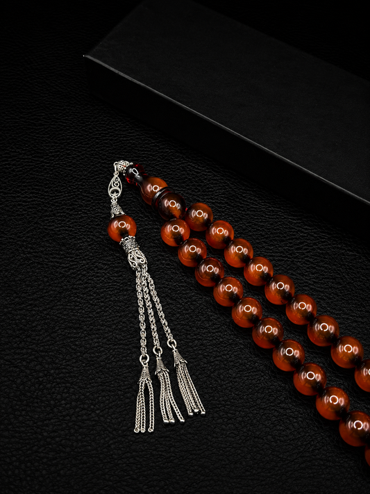 Ottoman Style Fire Amber Tesbih – 925K Silver Tassel