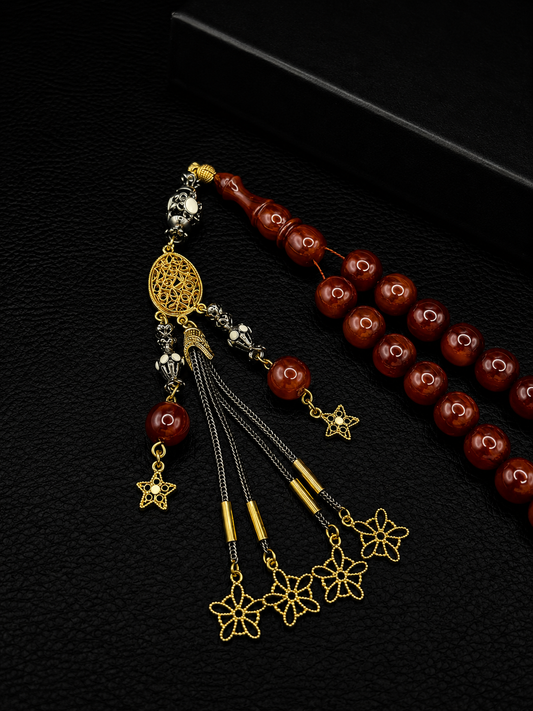 Ottoman Style Compressed Amber Tesbih – Custom Alloy Tassel